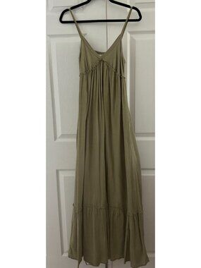 HARDTAIL V-Neck Maxi Tiered Ruffled Dress Sundress, Olive Green, XS